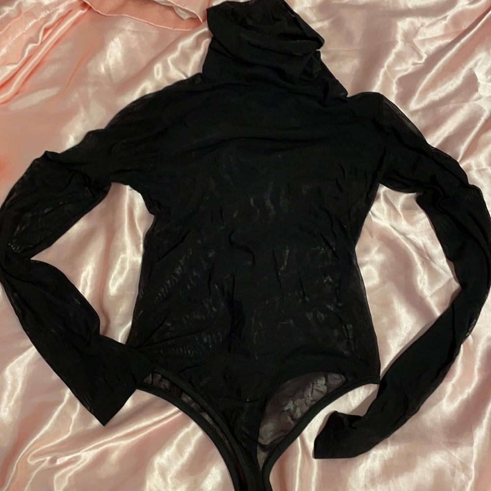 Forever 21 black sheer turtle neck bodysuit size small